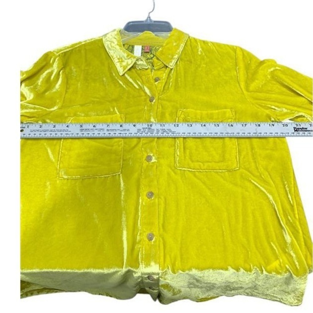 Pilcro and the Letterpress Chartreuse Green Velvet Button Down Shirt Womens 6 - Picture 10 of 12